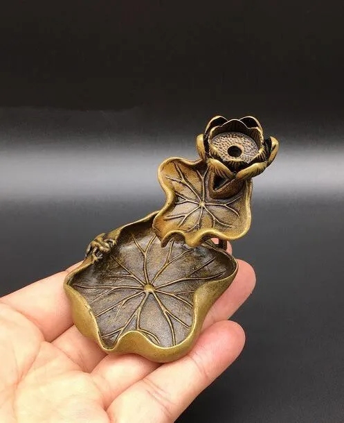 Kinija Žalvario archaize lotus lapų smilkalų degiklis mažas statula