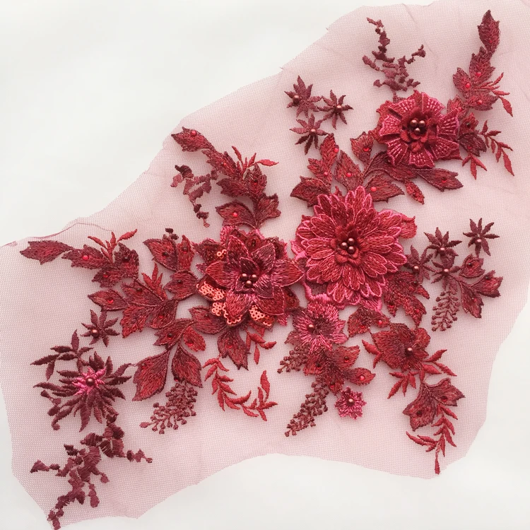 Rožinė Raudona Violetinė 3D Gėlės trimatis Zawalcowany Blizgančiais Nėrinių Aplikacijos Kostiumas vakarinę Suknelę Drabužių Priedai 1Piece