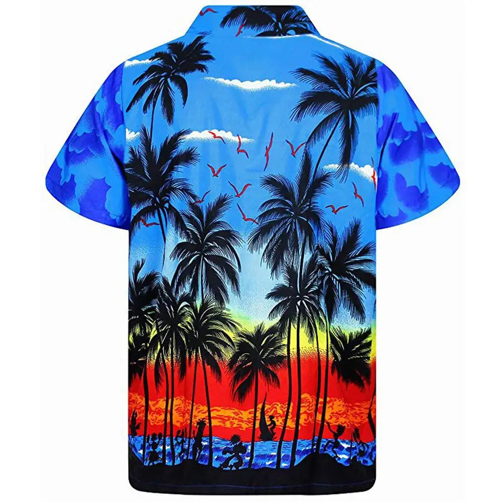 Mėlynos spalvos Palmių Spausdinti Paplūdimio Drabužiai Marškinėliai Vyrams 2020 Metų Vasaros trumpomis Rankovėmis Vyrams Havajų Marškinėliai Atsitiktinis Mygtuką Camisa Hawaiana 3XL