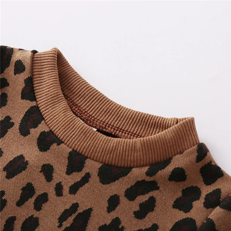 Rudenį, Žiemą Baby Girl Dviejų dalių Komplektas Bamblys Vaikams ilgomis Rankovėmis Megztinis Ruda Leopard Megztinis Viršuje Užtrauktukas Klubo Kišenėje Sijonas Rinkiniai