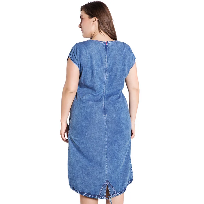2020 metų Vasaros ponios Plius Dydis džinsinio audinio suknelė moterims drabužių Apvalios Kaklo Kišenės elegantiškas 4xl 5xl 6xl Didelio Dydžio šalis Suknelė