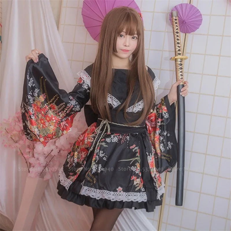 Tradicinis Japonų Lolita Anime Cosplay Kostiumų Kimono Suknelė Moterims Sakura Yukata Tutu Kawaii Girl Haori Šalies Scenos Apranga
