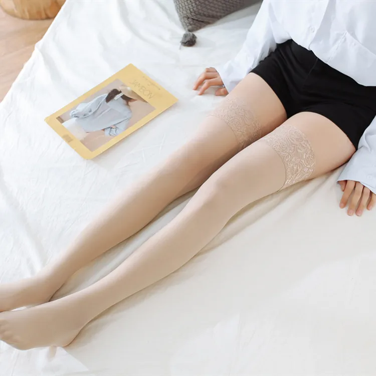 Japoniško silikono neleidžiančioms slysti nėriniai, nėriniai, kojinės, pavasarį, vasarą plonos kojinės, kelio kojinės, seksualios juodos spalvos aukštos kojinės.