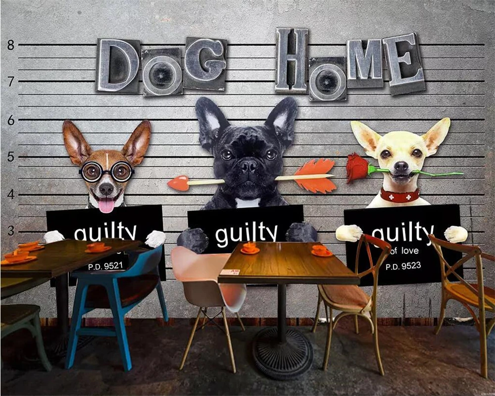 Beibehang Pritaikyti tapetai, modernus minimalistinio animacinių filmų ranka-dažytos naminių gyvūnėlių šuniuką asmenybės restoranas 