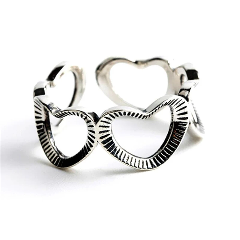 Vienintelis Atminties Saldus, Romantiškas ažūrinės figūrinių Geometrinis Širdies 925 Sterlingas Sidabro Moterų keičiamo dydžio Atidarymo Žiedų SRI531