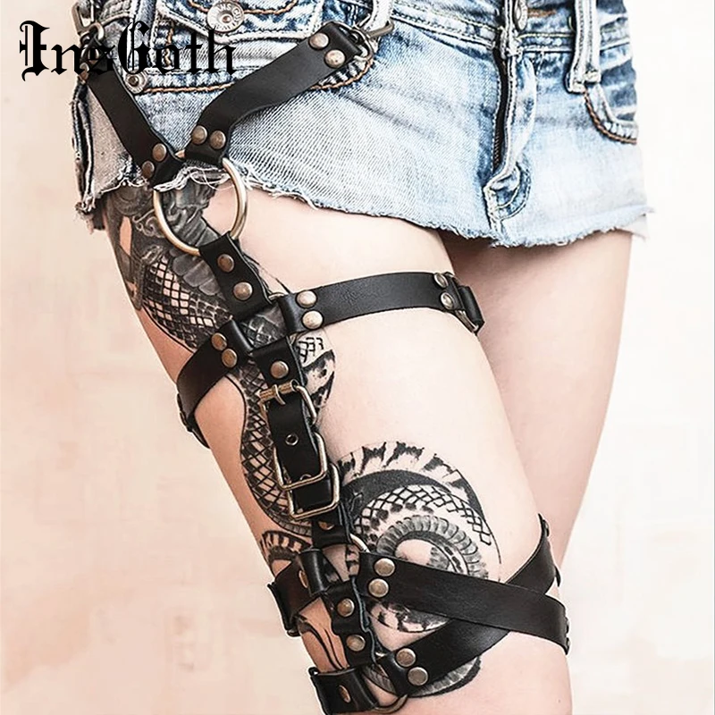 InsGoth Seksualus Harajuku Odos Kojos Žiedas Moterims Gothic Punk Odos Kojų Žiedų Cosplay Smaigalys Aukštos Kokybės Elastinga Šlaunies Žiedas Keliaraištis