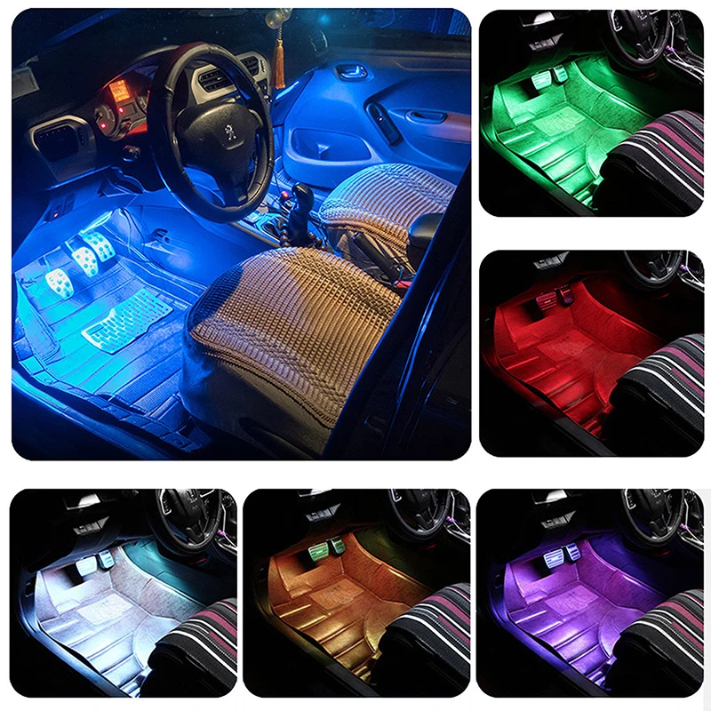 RGB Automobilio Interjero, Aplinkos Šviesos Neonas Optinio Pluošto Juostelės su 12 led Grindų lempos APP 