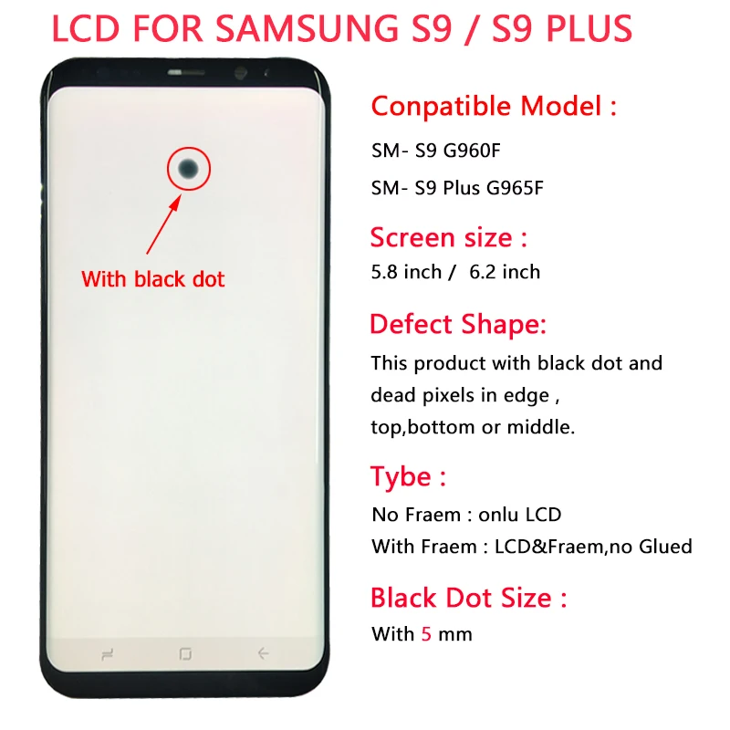 SUPER AMOLED S9 G960F LCD Samsung Galaxy S9 PLUS G965F LCD Jutiklinis Ekranas Su karkasu montavimas S9 G960F S9 Plus G965F LCD