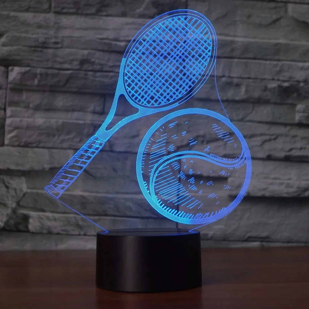 7 Spalvų Keitimas Usb LED 3D Vaizdo Teniso Modelis Naktį Šviesos Stalo Lempos Led Dekoro Kūdikis Miega Apšvietimas, Teniso Gerbėjų Dovanos