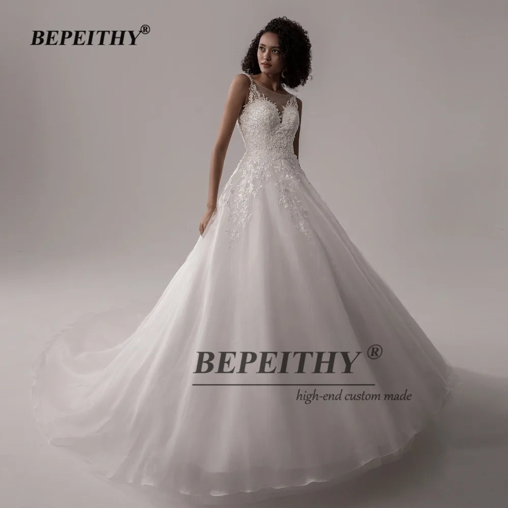 BEPEITHY-Line Chalatas De Mariee Rankovių Vestuvių Suknelė iki 2020 m., Nuotaka Teismas Traukinio Nugaros Nėriniai Moterų Nuotakos Puokštė, Suknelė