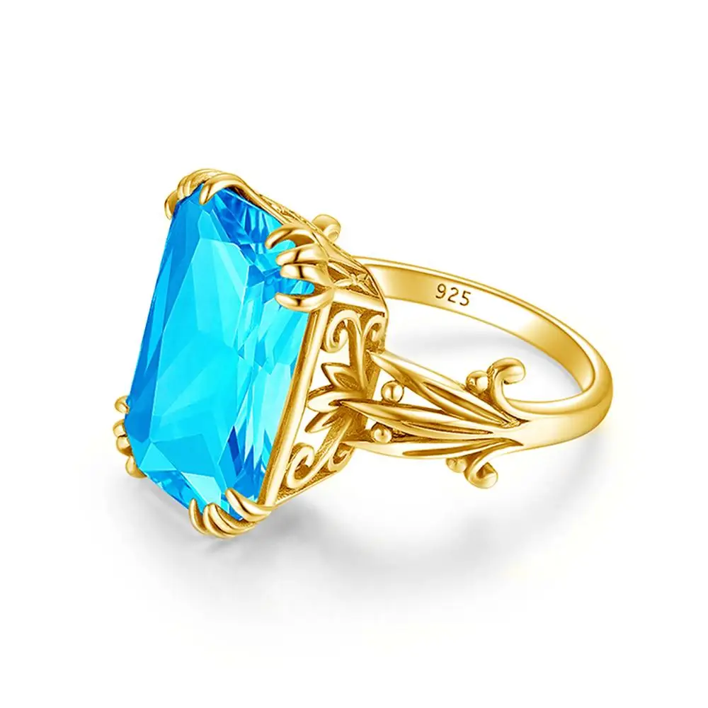 14K Aukso Spalvos, Originali Mėlyna Topazas Žiedas 925 Sterlingas Sidabro Žiedai Moterų Vestuvės Vestuvinis Žiedas, Sidabras 925 Brangakmenių Papuošalai