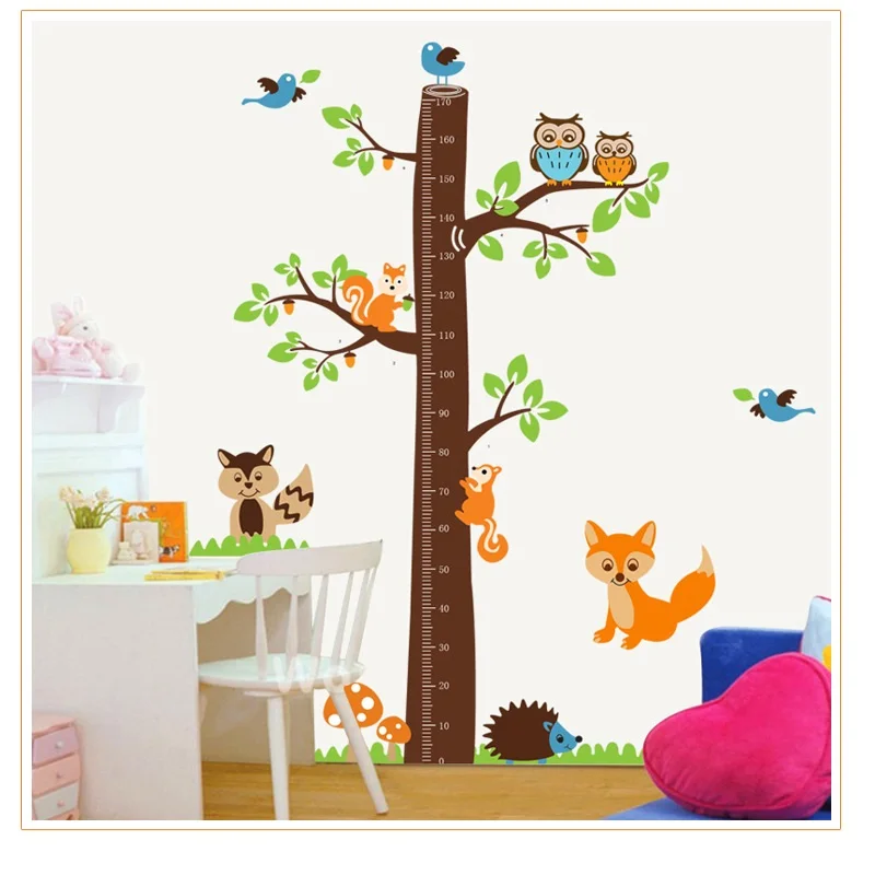 Voverė Aukštis Diagramos medžio, Sienos Pasta, Vaikų Kambario, Miegamojo Fone Apdailos Darželio PVC Lipdukas.