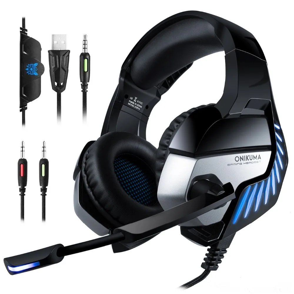 ONIKUMA casque PS4 Rankų PC Gamer Stereo Bass Žaidimų Ausinės su Mikrofonu LED Žibintai, Xbox Vienas/Nešiojamas Lentelė