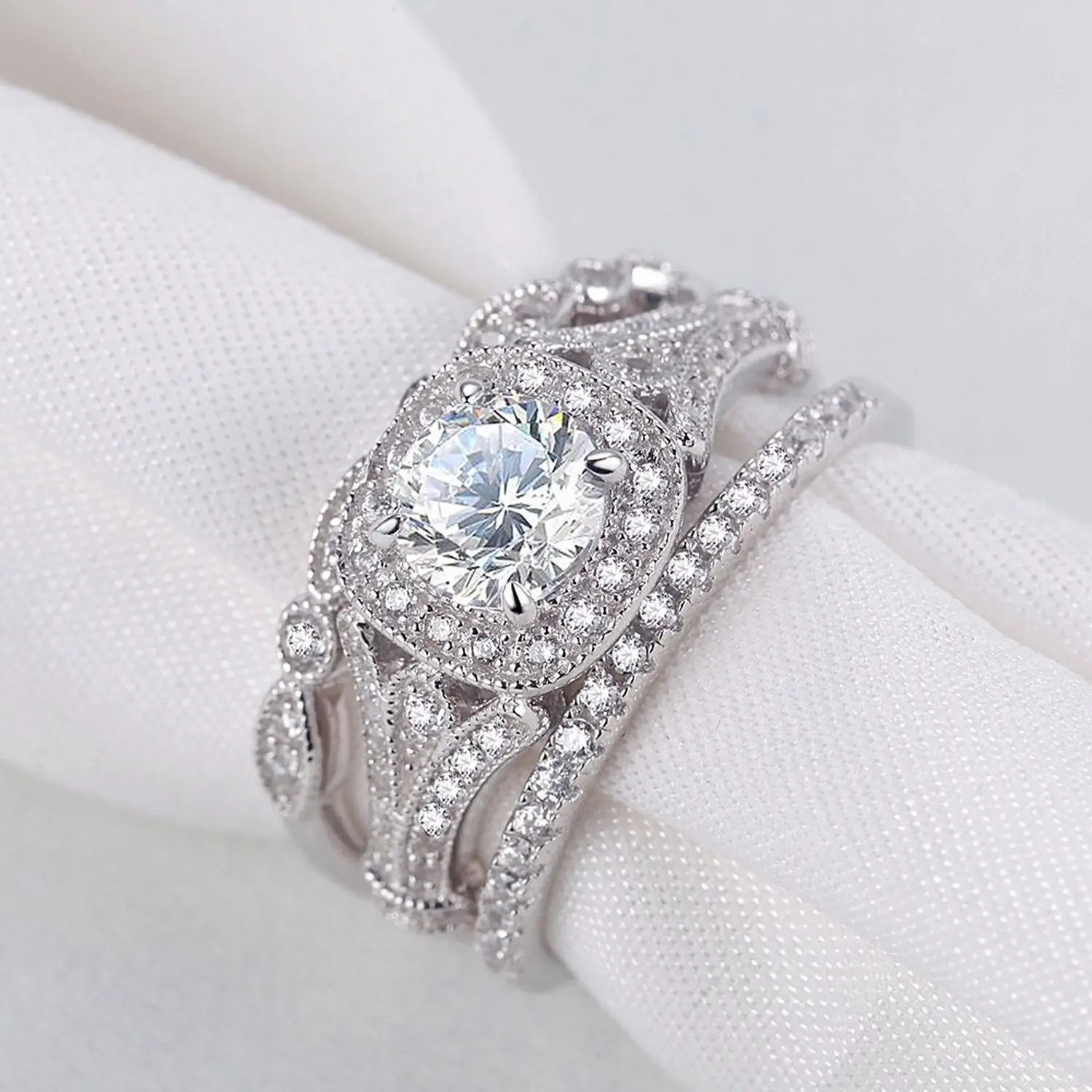 2021 naujas prabangus halo 925 Sterlingas Sidabro vestuvių žiedas rinkinys moterims lady jubiliejų dovana, juvelyriniai dirbiniai didmeninė kalėdų R5078