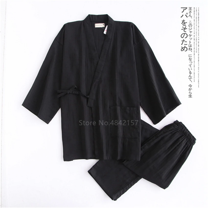 Tradicinis Japonų Vyrai Kimono Yukata Medvilnės Laisvalaikio Namuose Chalatas Vyrams, Atsitiktinis, Kietas Pižama Sleepwear Samurajus Drabužių Rinkinys