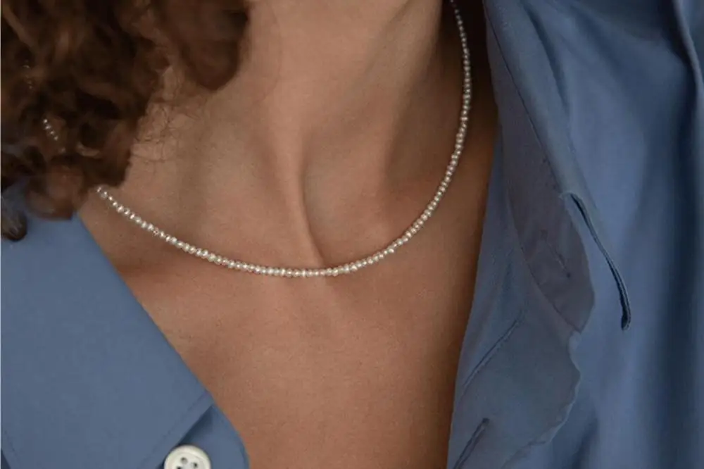 Tikras perlas 2mm balta perlų vėrinį aukso sagtimi pratęsti grandinę natūralių Gėlavandenių PERLŲ Moterų Papuošalai 14