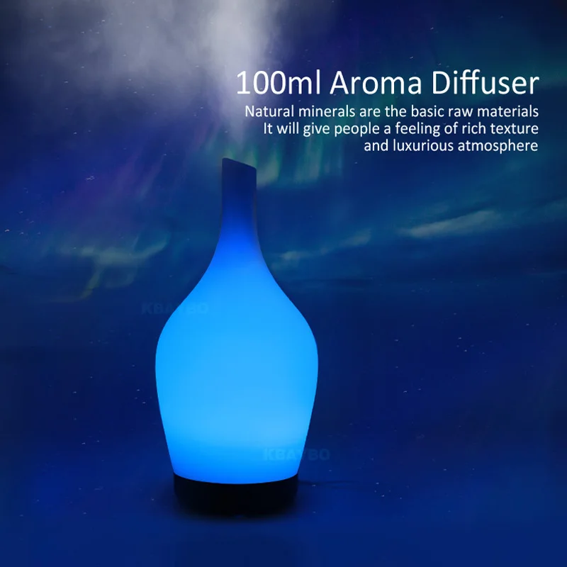 100ML Stiklo Aromaterapijoje eterinis Aliejus Difuzoriaus šalto Rūko Drėkintuvas 7 Spalvų LED Žibintai ir Drėkinimo Auto Shut-off