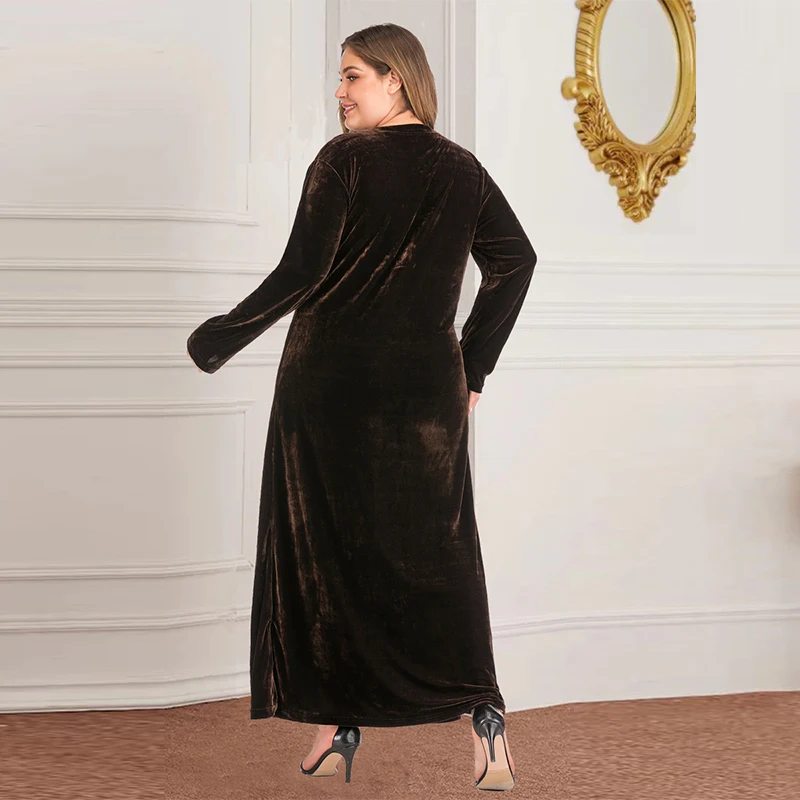 Naujausias Musulmonų Suknelė Dubajus Turkijos Islamo Didelio Dydžio moteriški arabų Mados ilgomis Rankovėmis Atsitiktinis Išsiuvinėti Aukso Aksomo Suknelė