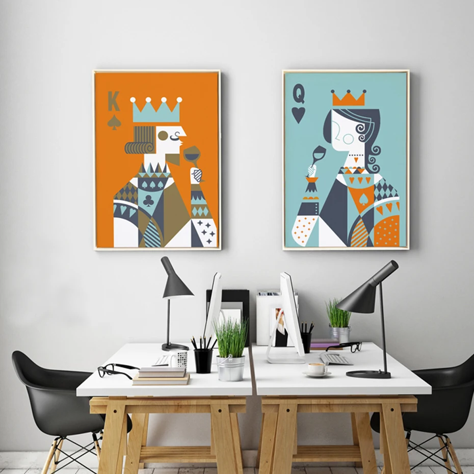 Abstrakti Pokerio Karalius ir Karalienė Drobės, Paveikslai, Sienos Menas Šiaurės Plakatus Spausdina Nuotraukas Kambarį Namų Dekoro Lašas Laivybos