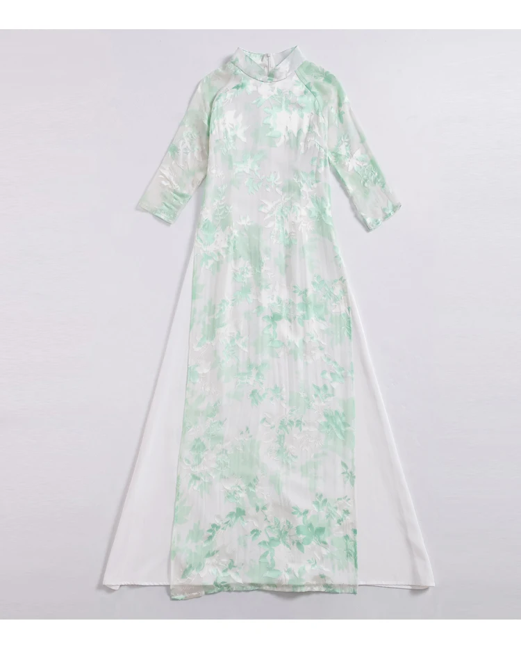 Naujas atvykimo spausdinti gėlių vasarą ilgomis rankovėmis Ao Dai suknelė
