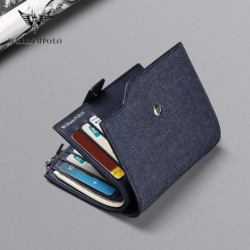WILLIAMPOLO Mažos piniginės Vyrai Džinsinio audinio rankinėje kredito kortelės Turėtojas monetų piniginė Laisvalaikio Vairuotojo pažymėjimą Užtrauktuku piniginės 2020 mados