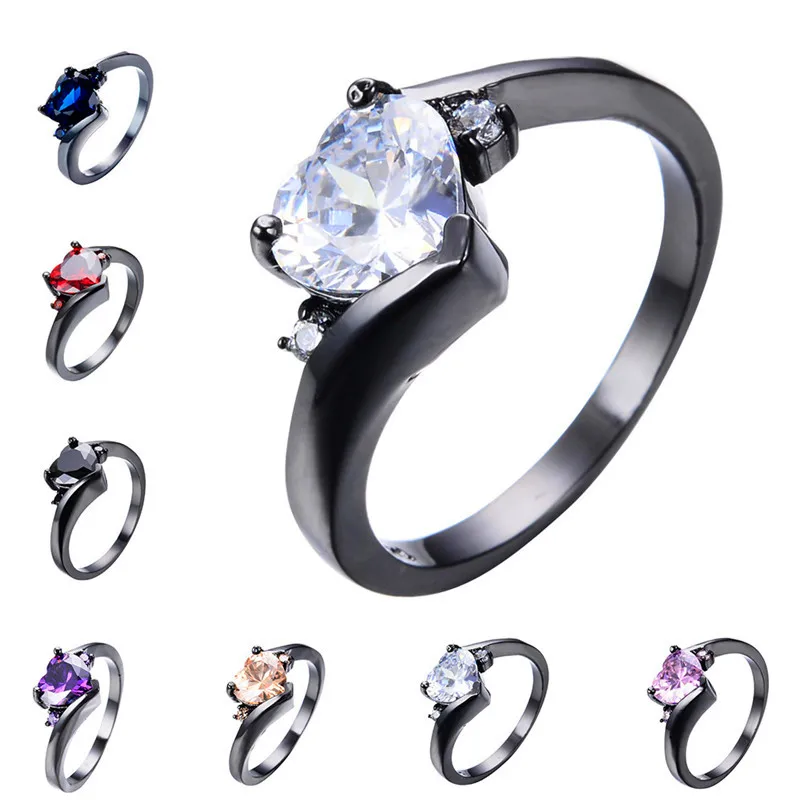 Minimalistinio Moterų Mažas Širdies Žiedas Crystal 14KT Juodojo Aukso Vestuviniai Žiedai Moterims Žada Juoda Violetinė Raudona Vestuvinis Žiedas