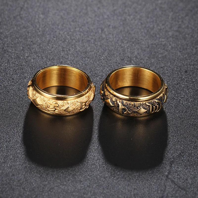 Aukso spalvos Mantra pasukti žiedas vyrų titano plieno banga retro valdinga asmenybė vieną rodomojo piršto žiedas su juvelyrika