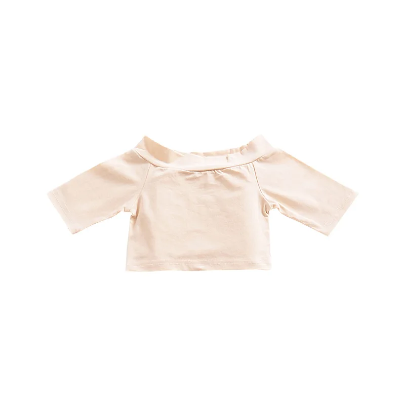 Mados Europos Baby Girl Velniop kaklo Trumpi Marškinėliai Kieto spalvų T-shirs Šukuotinės Medvilnės Palaidinė Mergaitėms Marškinėliai Vasaros Vaikų drabužiai