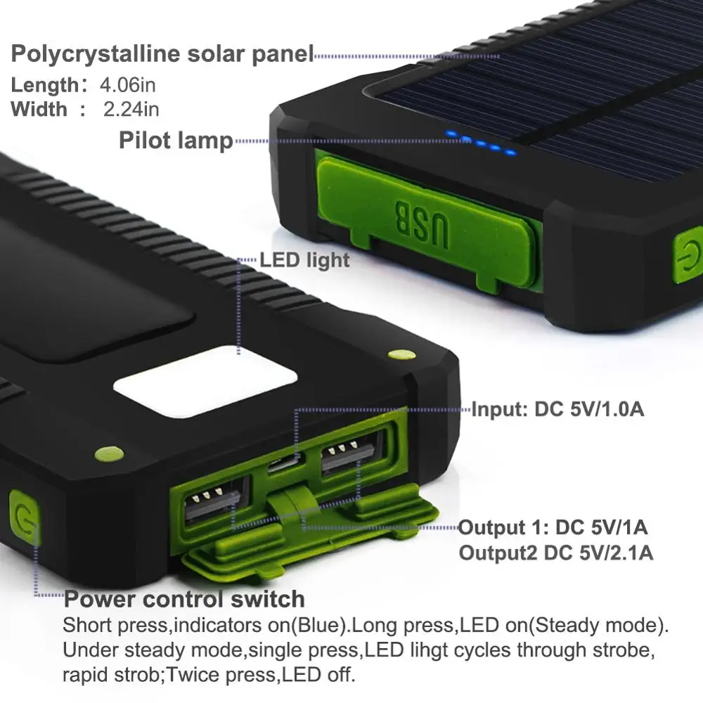 Už XIAOMI Nešiojamas Saulės Energijos Banko 20000mAh Dual USB 2.1 Greitas Įkroviklis Powerbank su LED Šviesos Išmaniųjų Telefonų Mokestis