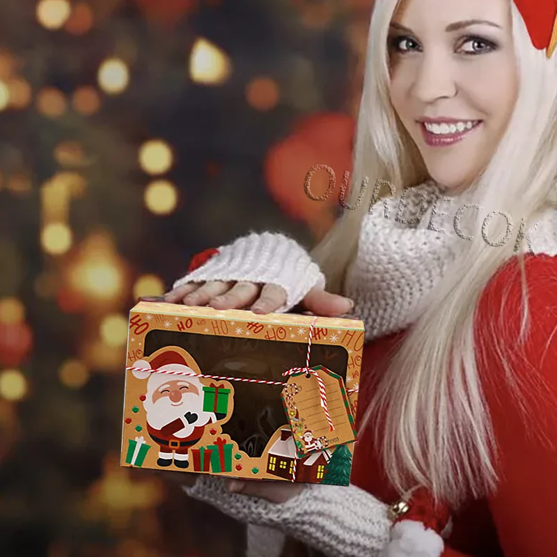 12Pcs/Pak Kalėdų Slapukas Dėžės, Kepyklų Dovanų Dėžutės Europos Kraft Popieriaus Langelį, Kraft Popieriaus Didelis KALĖDOS Saldainių Dėžutė 2021 Navidad