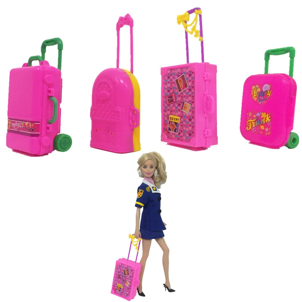 NK 4 Mados Lėlės Priedai Plastikiniai Baldai Vaikams, Žaislai Žaisti Namą 3D Kelionės Traukiniu Lagaminą Bagažo Barbie Lėlės