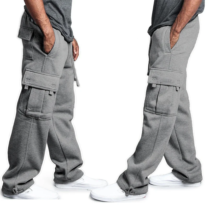 Šiltos Žieminės Kelnės Vyrams Mados Storio Pilka Krovinių Kelnės Fleece Multi Kišenės Sweatpants Vyrų Priežastinis Tactical Kelnes Homme Streetwear