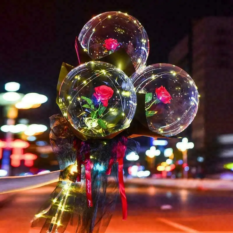 LED Šviesos Balionas Rožių Puokštė Skaidrus Bobo Kamuolys Pakilo Valentino Diena Dovana