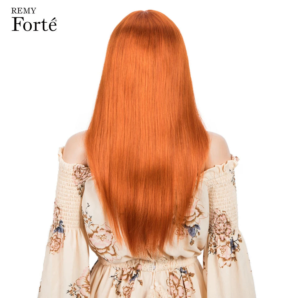 Remy Forte Žmogaus Plaukų Perukai Moterims, 28 Colių Orange Tiesiai BOB Perukas Su Kirpčiukais Šviesūs Cosplay Brazilijos Plaukų Perukai Spalvos Perukas