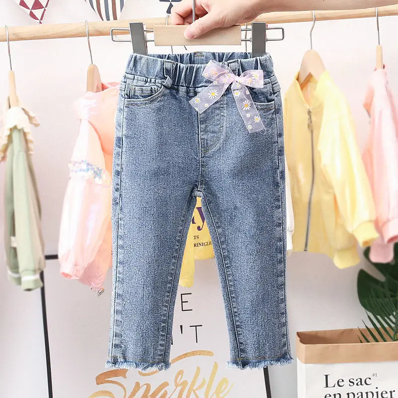 VIDMID Merginos atsitiktinis džinsai vaikams kelnes minkštas plonas aukštos elastinga raw edgs pavasarį, rudenį baby vaikų mergaičių ilgas kelnes kelnės P2030