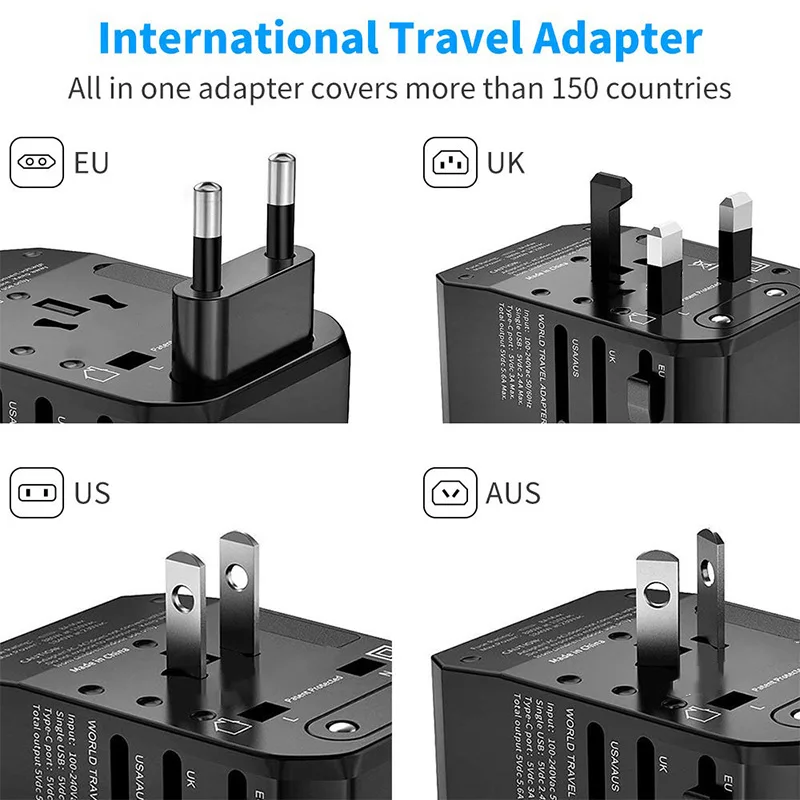 KARŠTO Tarptautinių Kelionių Adapteris Yarrashop Visus į Vieną Universalus Maitinimo Adapteris su 4 USB + 1 Tipas-C Įkrovimo Uostų Sienos Kroviklis