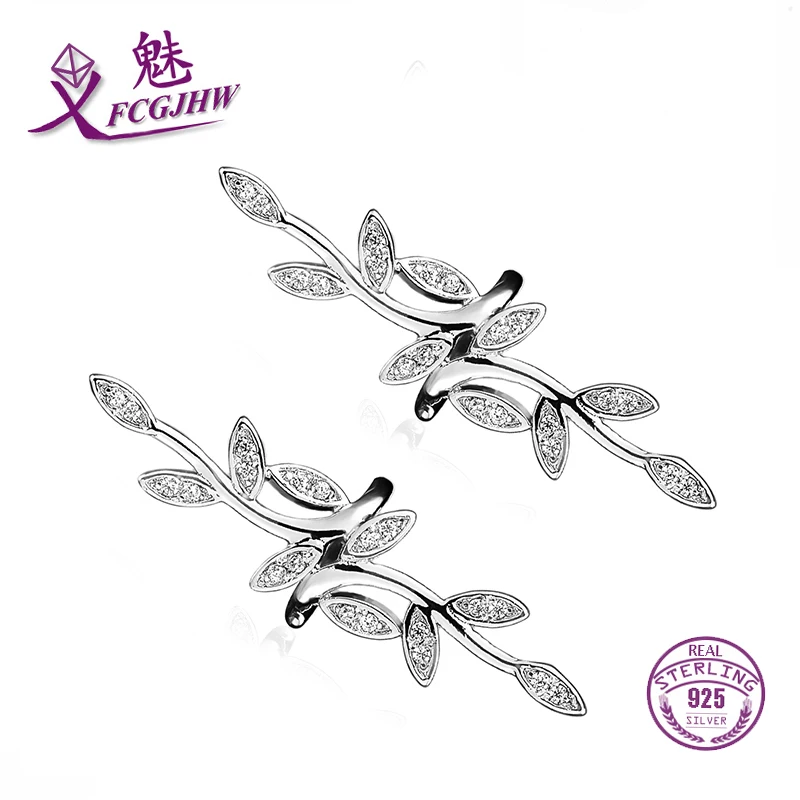 FCGJHW 925 sterlingas sidabro earringsCuff moterų Indijos Juvelyrikos Boho korėjos Stiliaus Cirkonis Akmuo Augalų Lapų Formą Šalis Gir