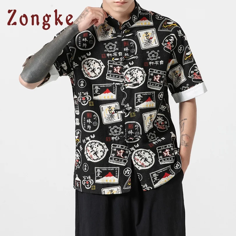 Zongke Kinijos Nacionalinio Stiliaus Vyrų Marškinėliai trumpomis Rankovėmis Juoda Vintage Marškinėliai Vyrams Medvilnės Patalynė Trumpas Rankovės Marškinėliai Vyrams 5XL 2019 Naujas