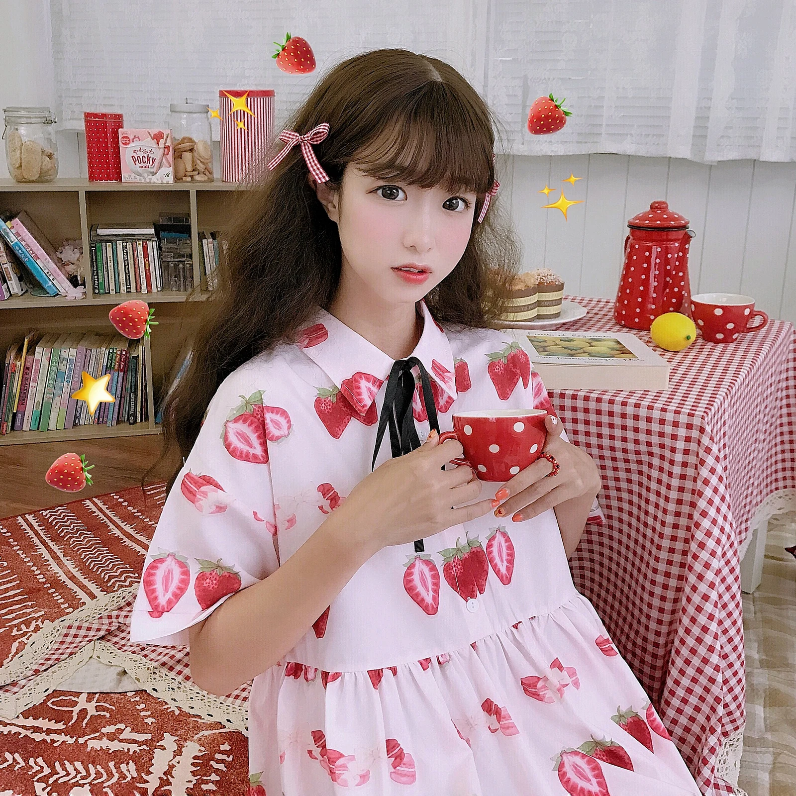 Nauja Japonų Saldus Braškių Lolita Dress Moterų Kawaii Spausdinti Trumpomis Rankovėmis, Fairy Dress Minkštas Sesuo Arbatėlė Princesė Suknelės