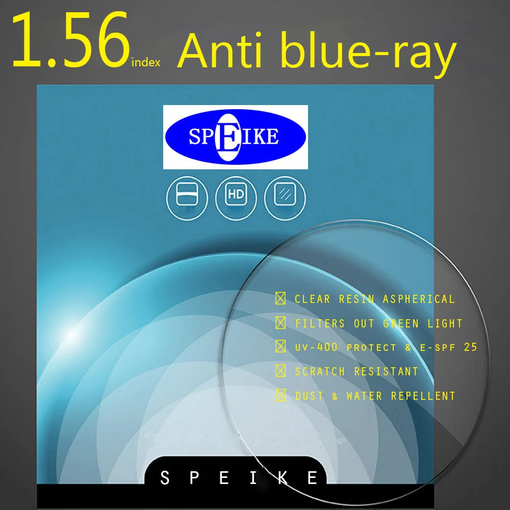 SPEIKE AUKŠTOS KOKYBĖS LĘŠIAI 1.56 J. Kovos su blue-Ray lęšiai hyperopic trumparegystė UV apsaugoti atsparus įbrėžimams, dervos asferiniai lęšiai