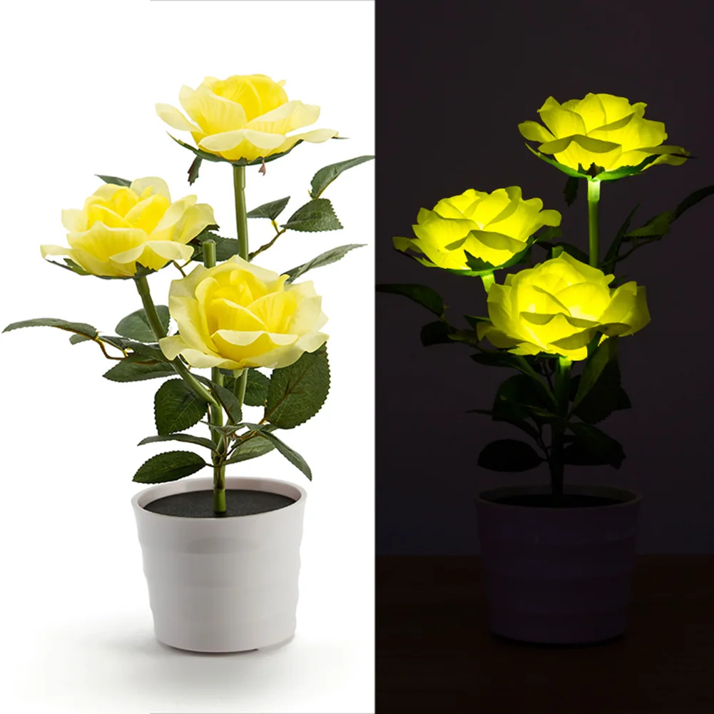 Dekoratyvinis Miegamojo Lovos Saulės Energija Varomas Dirbtinis Augalų Sode Veja Balkono Gėlių Vazonas Led Stalo Lempa Rose