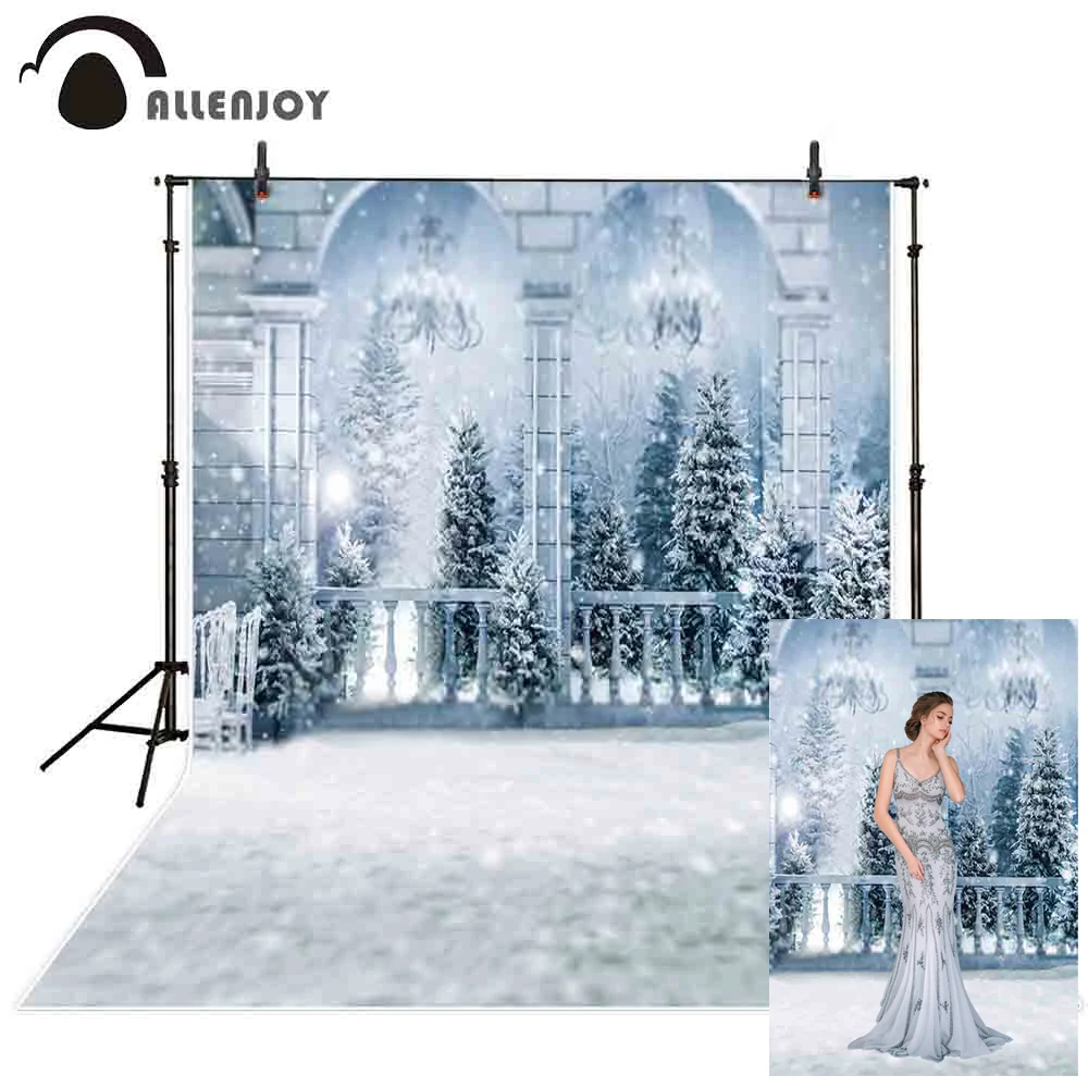 Allenjoy fotografijos foną, žiemos stebuklų Užšaldyti rūmų balkono sniego Kalėdų miško fone photocall photobooth
