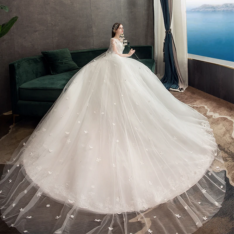 2021 Nėrinių Vestuvių Suknelė Su Žaliuoju Valymo/ Šepetys Traukinio Kamuolys Suknelė Vestuvių Suknelės Princesė Derliaus Nuotakos Suknelė X