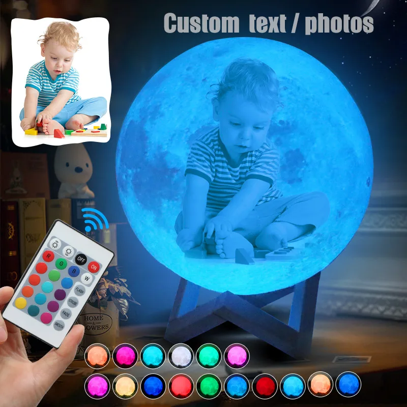 Photo/Tekstas Užsakymą Mėnulio Lempos Naktį Šviesos 2/16 Spalvas Keisti 3D Spausdinimo Touch Naktį Lempa su 24Keys Nuotolinio Meilės Dovanos Šeimos