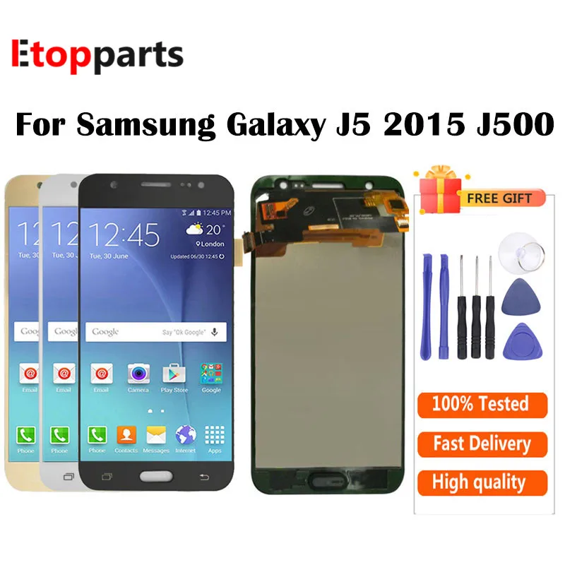 Reguliuoti Ryškumą SAMSUNG Galaxy J5 J500 J500F J500M SM-J500 LCD Ekranas su Jutikliniu Ekranu, skaitmeninis keitiklis Asamblėja