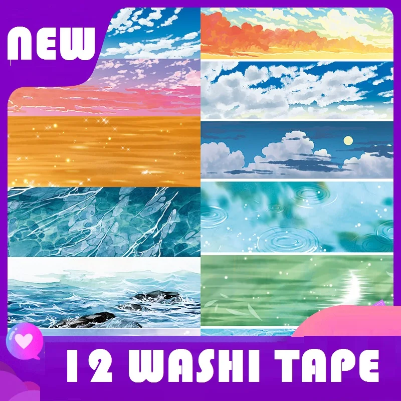 12 Dizaino Washi Tape Vanduo Jūra, DANGUS, Debesys, Oras Planuotojas Japonijos Dekoro Lipni 
