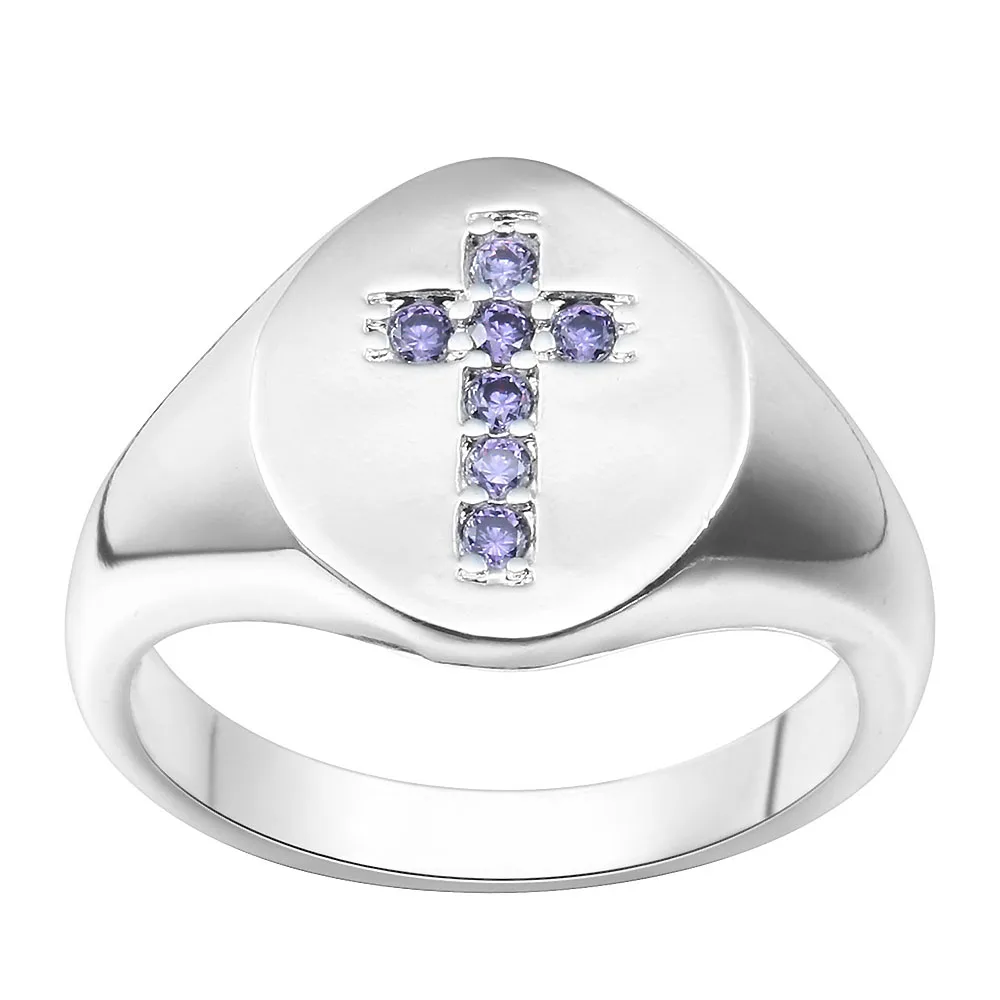 Hainon Mados Begalybę Meilės Žiedai Micro Inlayed Kryžiaus Žiedai Moterys Šalis Violetinė Kubinis Cirkonis Kristalų Žiedas Sidabro Spalvos Žiedas