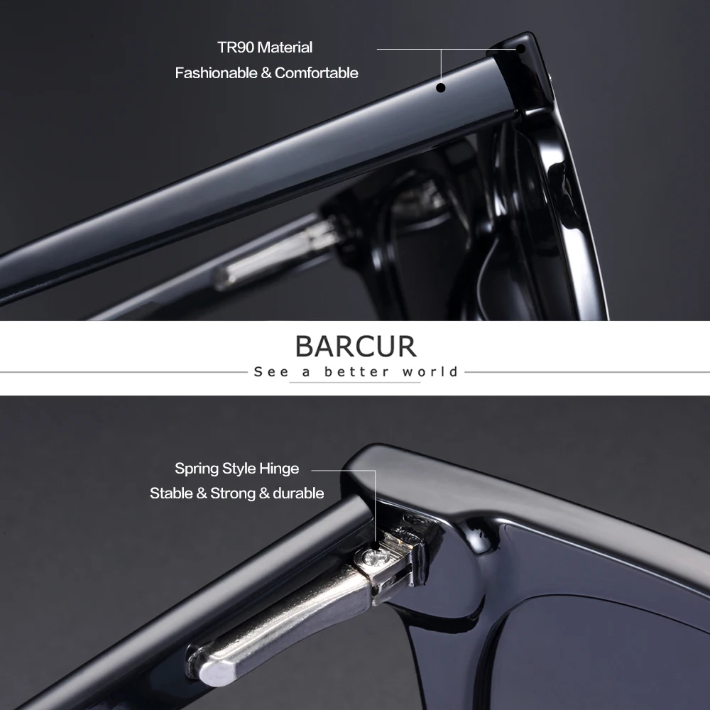 BARCUR Originalus TR90 Akiniai nuo saulės Vyrams Poliarizuota Moterų Aikštėje Saulės akiniai Skaidrūs Oculos lunette de soleil 
