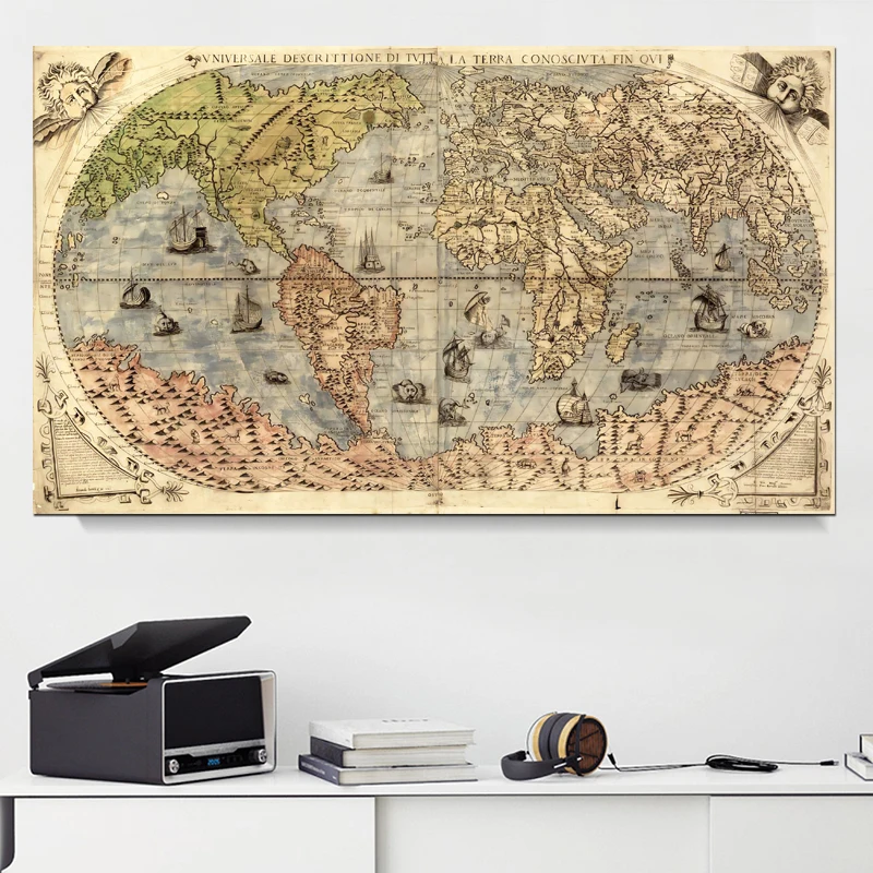 RELIABLI MENO Pasaulio Žemėlapis Retro Senas Nuotraukas Drobė Paveikslų Kambarį Spaudinių Namų Sienų Apdailai Plakatai, be Rėmelio