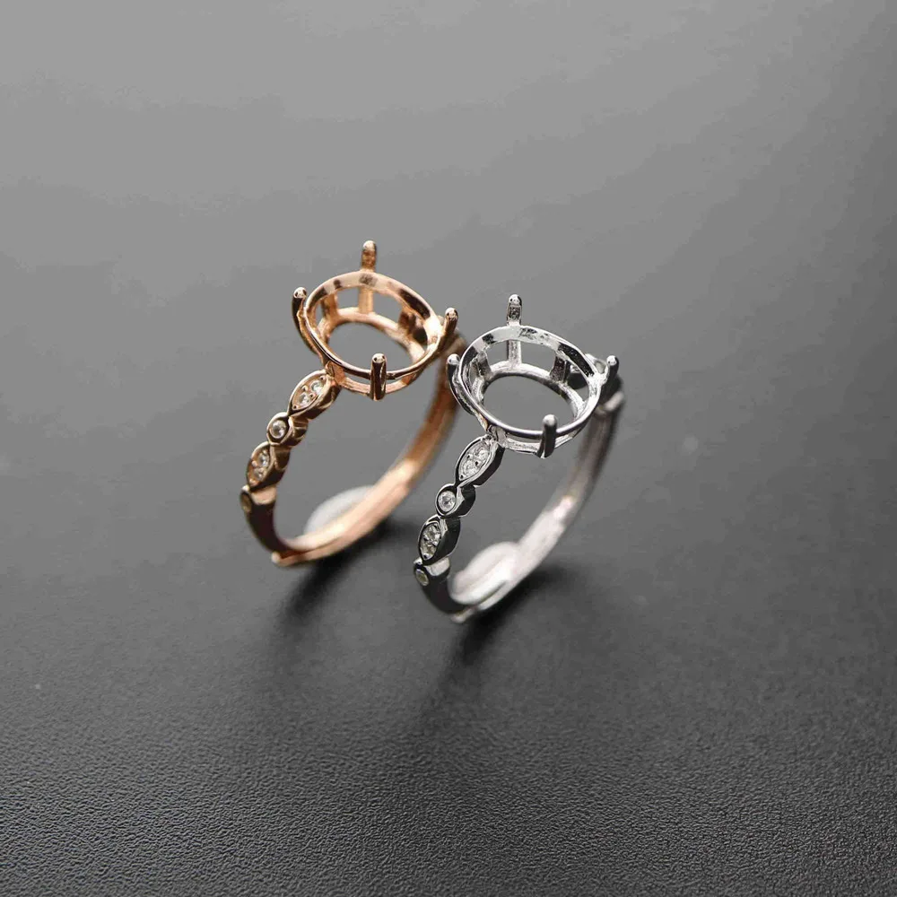 Kelių dydžių paprasta rožinė aukso, sidabro ovalo formos Brangakmenių CZ stone šakės, bezel kietas 925 sterlingas sidabro reguliuojamas žiedas parametrai 1224012